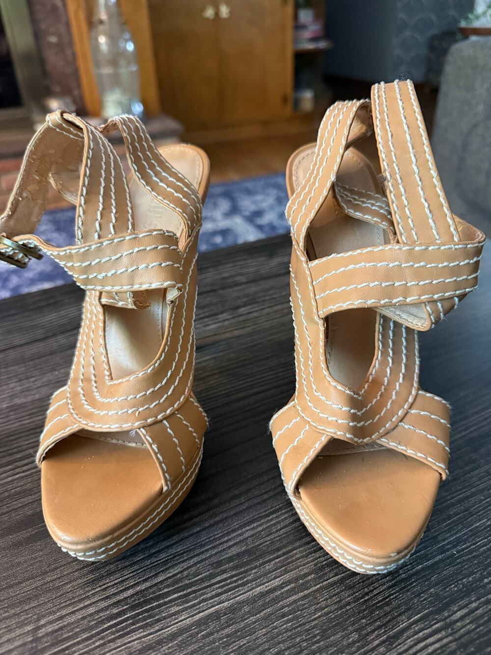 Colin Stuart Camel Tint Strappy Stiletto Platform Sandals Sz. 6.5